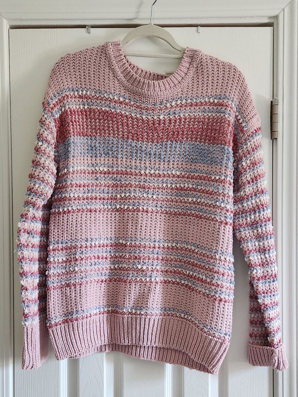 Umgee Pink Multi-Stripe Crewneck Sweater